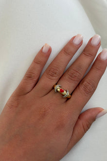 Charm Collection Renkli Taşlı Zirkon Detaylı Çelik Üzeri Altın Kaplama Yüzük ( Ayarlanabilir )