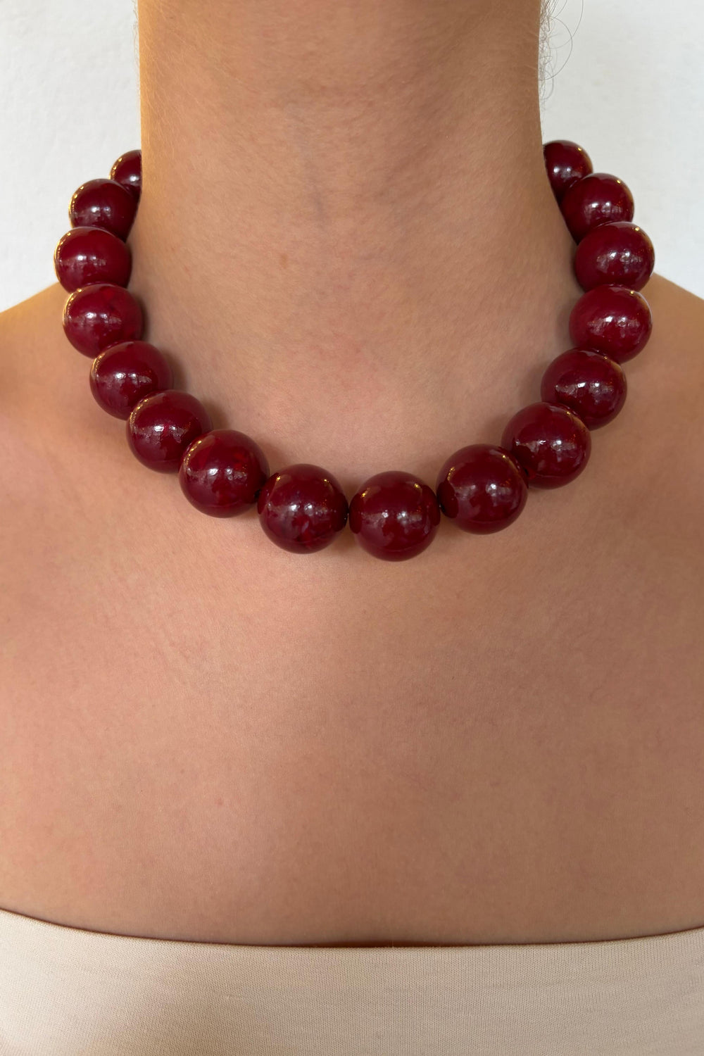 MOD Collection Büyük Boncuklu Renkli Kolye - Bordo