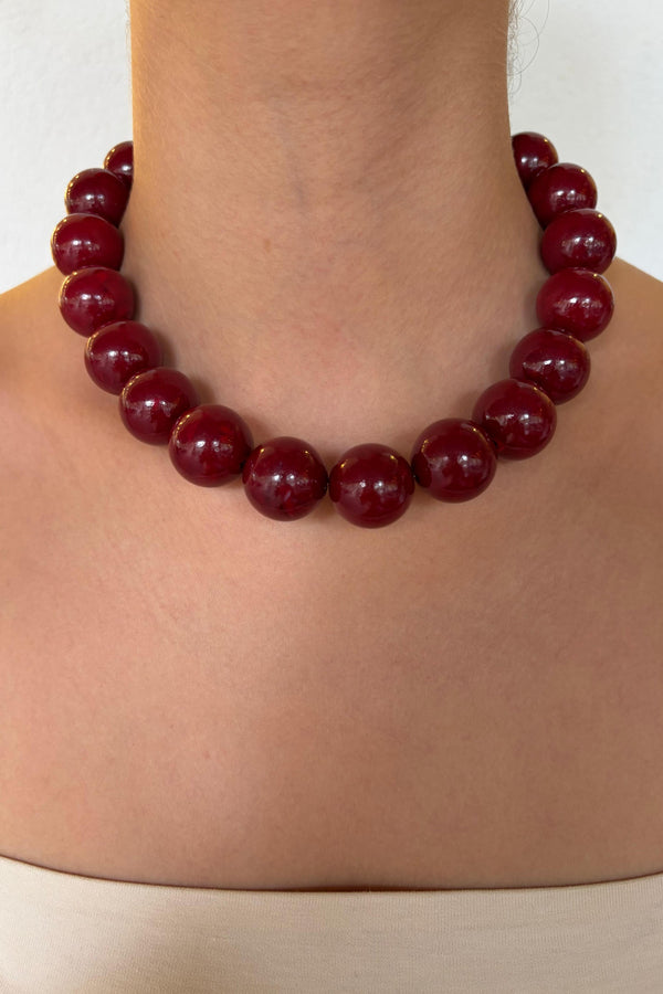 MOD Collection Büyük Boncuklu Renkli Kolye - Bordo