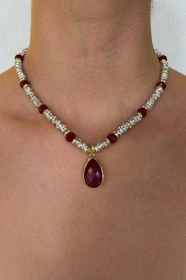 Gem Drop Kolye - Bordo