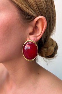 Çelik Riva Oval Taşlı Gold Küpe