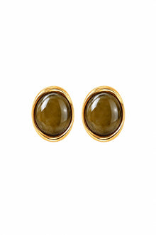 Çelik Riva Oval Taşlı Gold Küpe