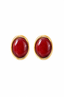 Çelik Riva Oval Taşlı Gold Küpe