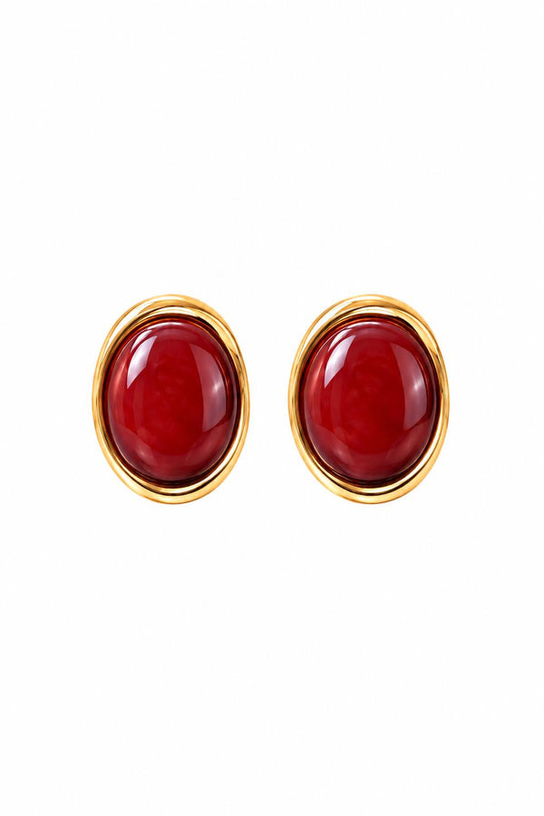 Çelik Riva Oval Taşlı Gold Küpe