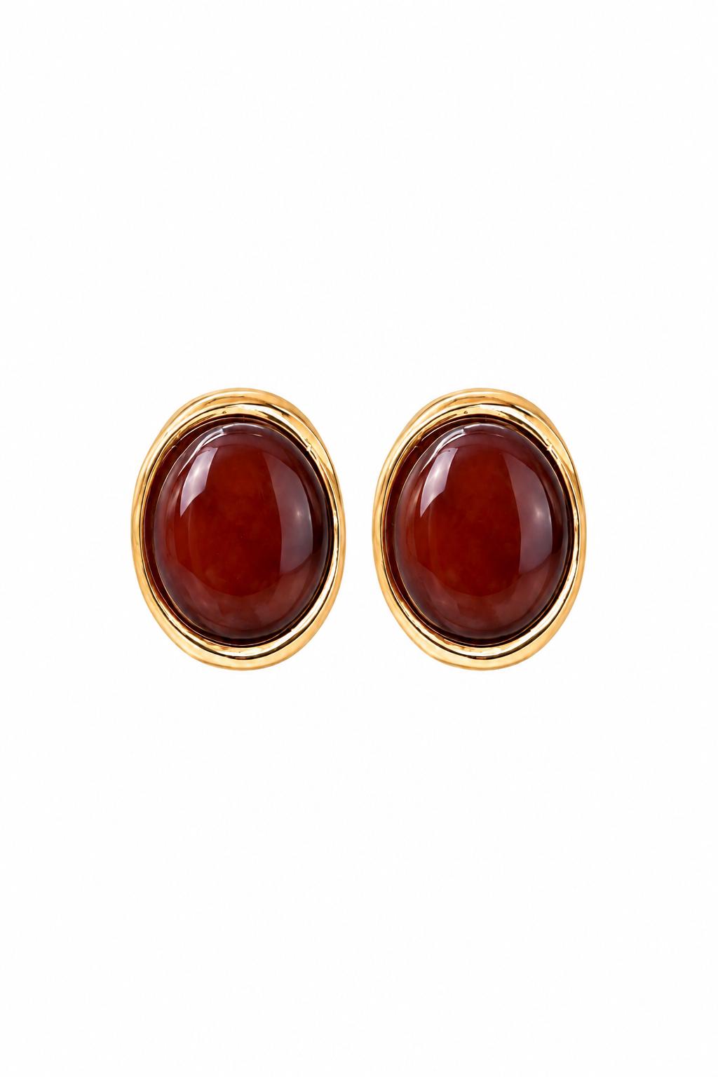 Çelik Riva Oval Taşlı Gold Küpe