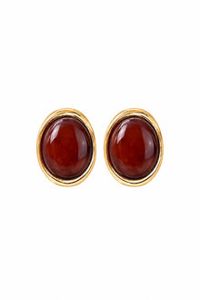 Çelik Riva Oval Taşlı Gold Küpe