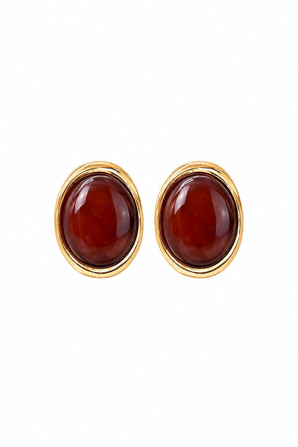 Çelik Riva Oval Taşlı Gold Küpe