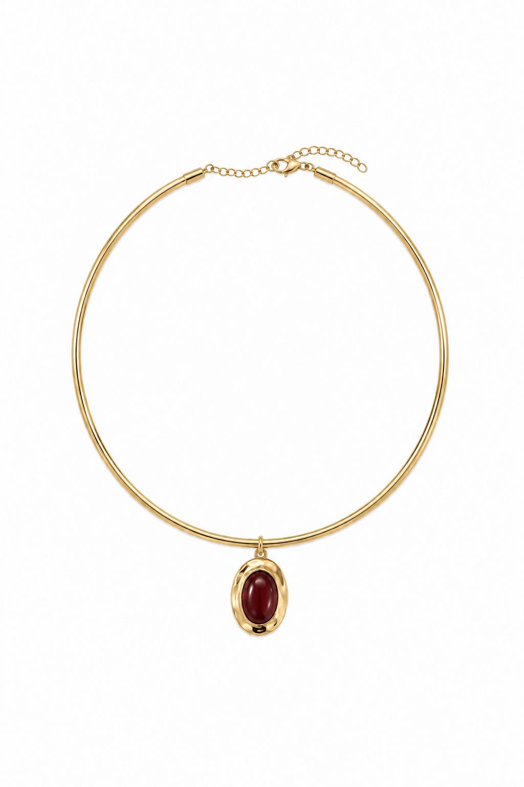 Çelik Üzeri Altın Kaplama Merlot Bordo Taşlı Choker Kolye