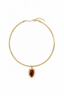 Çelik Üzeri Altın Kaplama Merlot Bordo Taşlı Choker Kolye