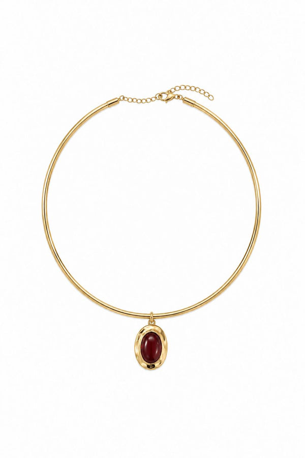 Çelik Üzeri Altın Kaplama Merlot Bordo Taşlı Choker Kolye
