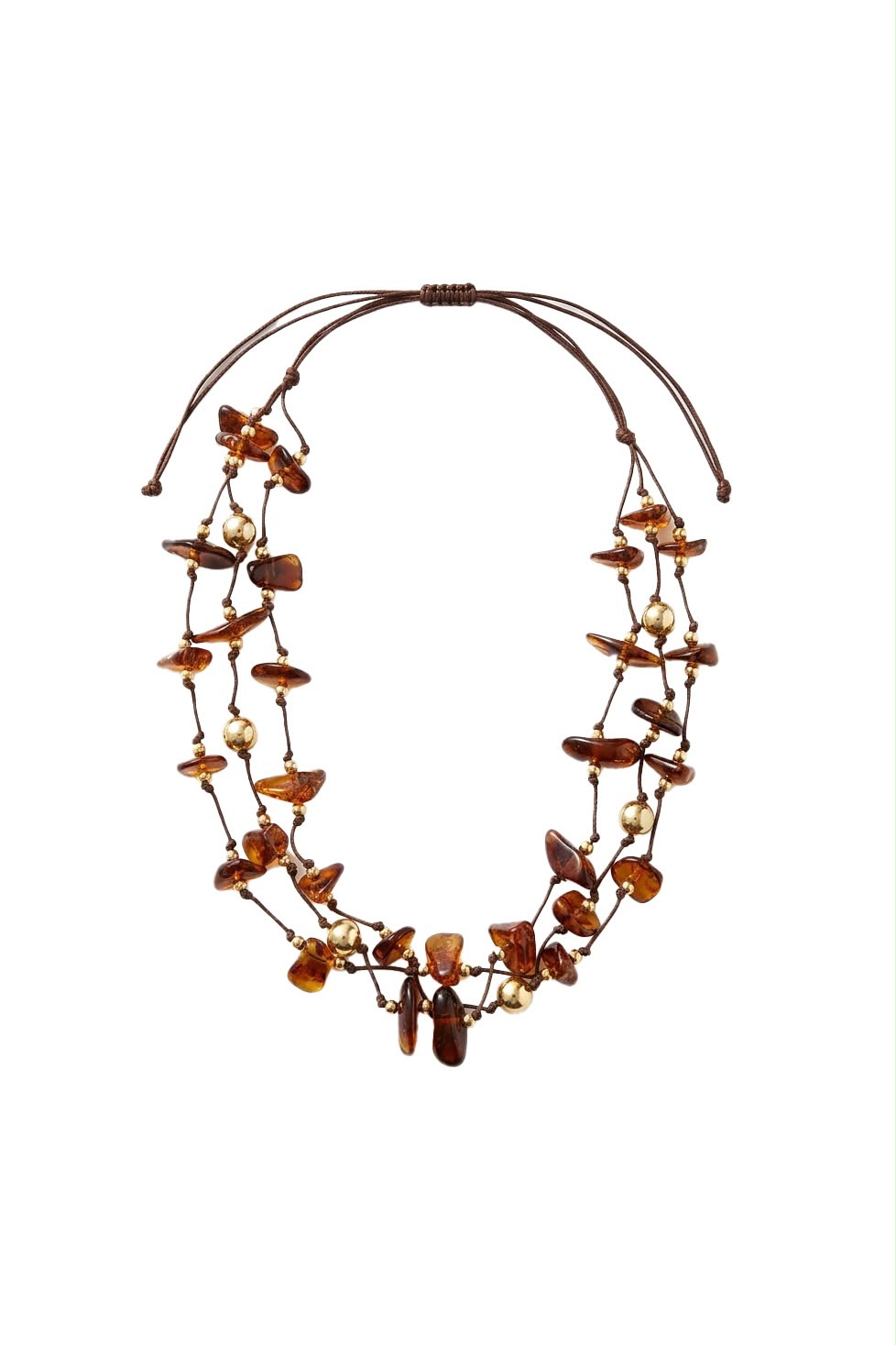 Amberwood Collection Çok Sıralı Boncuk Kolye - Cognac