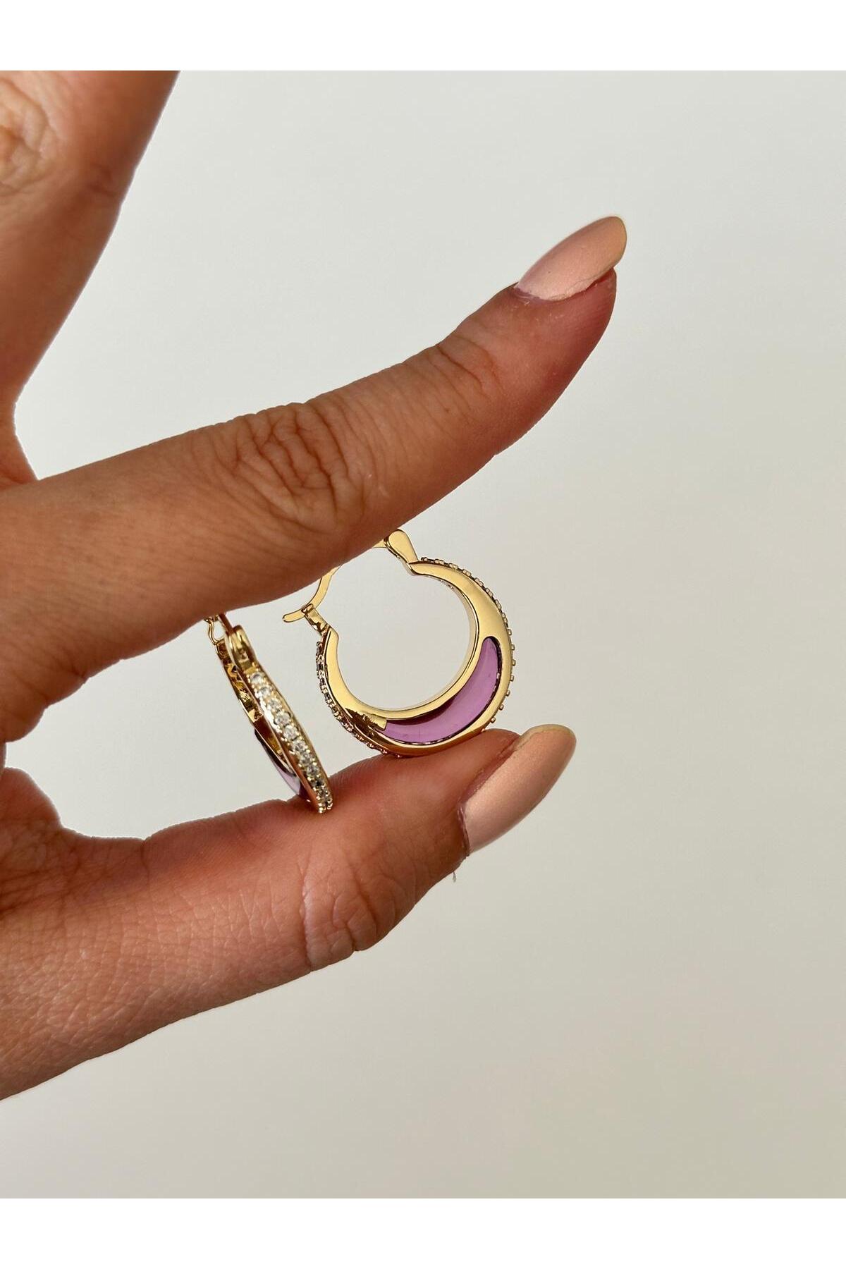 14K Çelik Üzeri Altın Kaplama Zirkon Taşlı Küpe