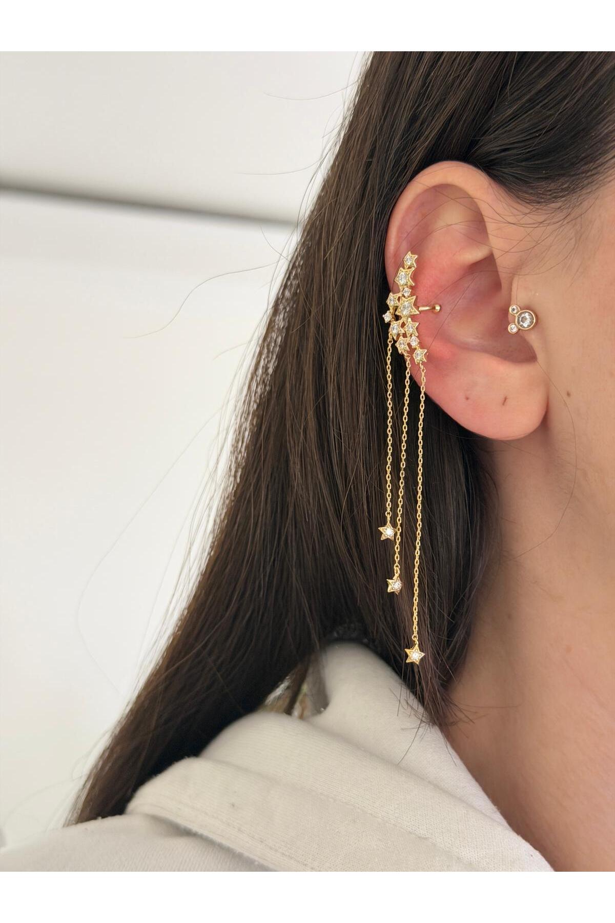 14K Çelik Üzeri Altın Kaplama Özel Seri Kıkırdak Küpe