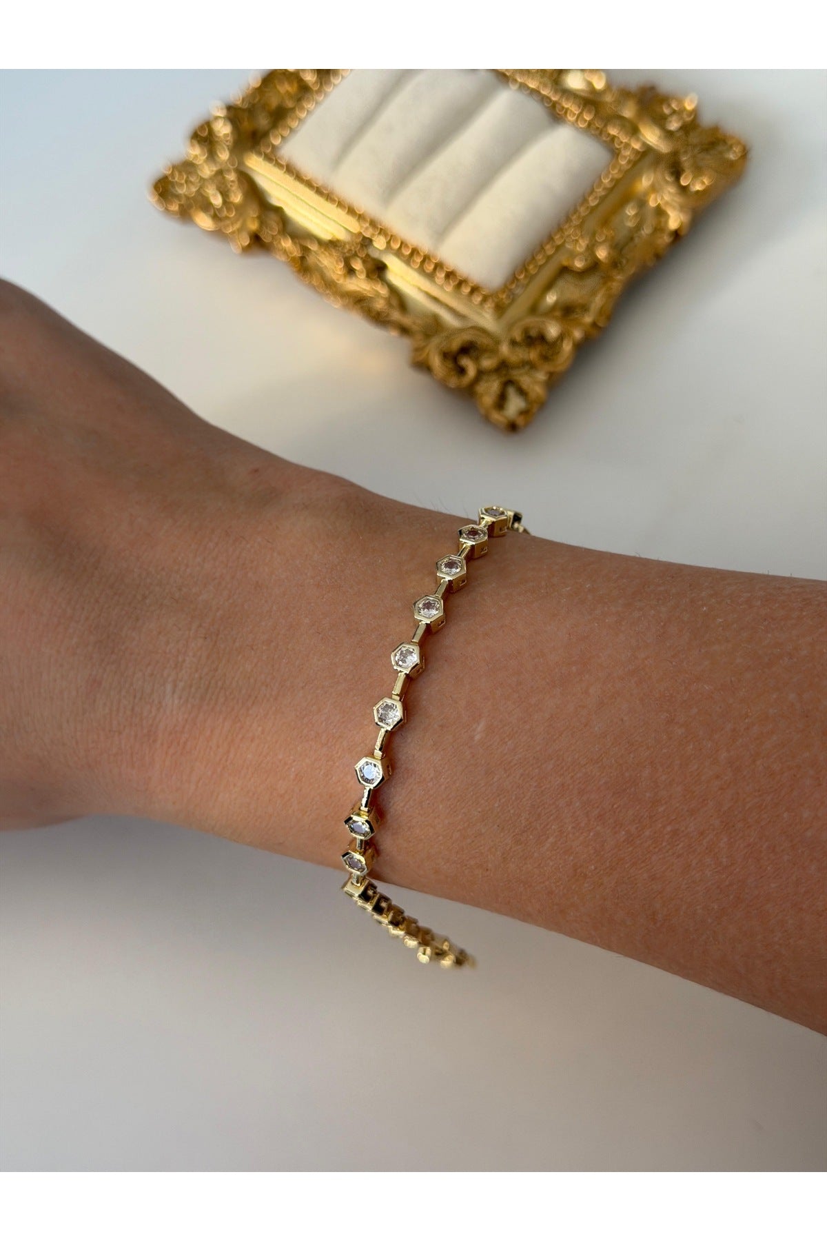 Çelik gold full zirkon mini petek bileklik
