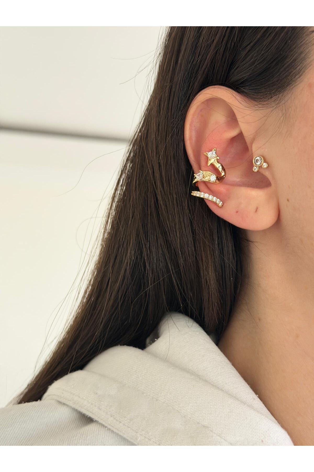 14K Çelik Üzeri Altın Kaplama Özel Seri Kıkırdak Küpe