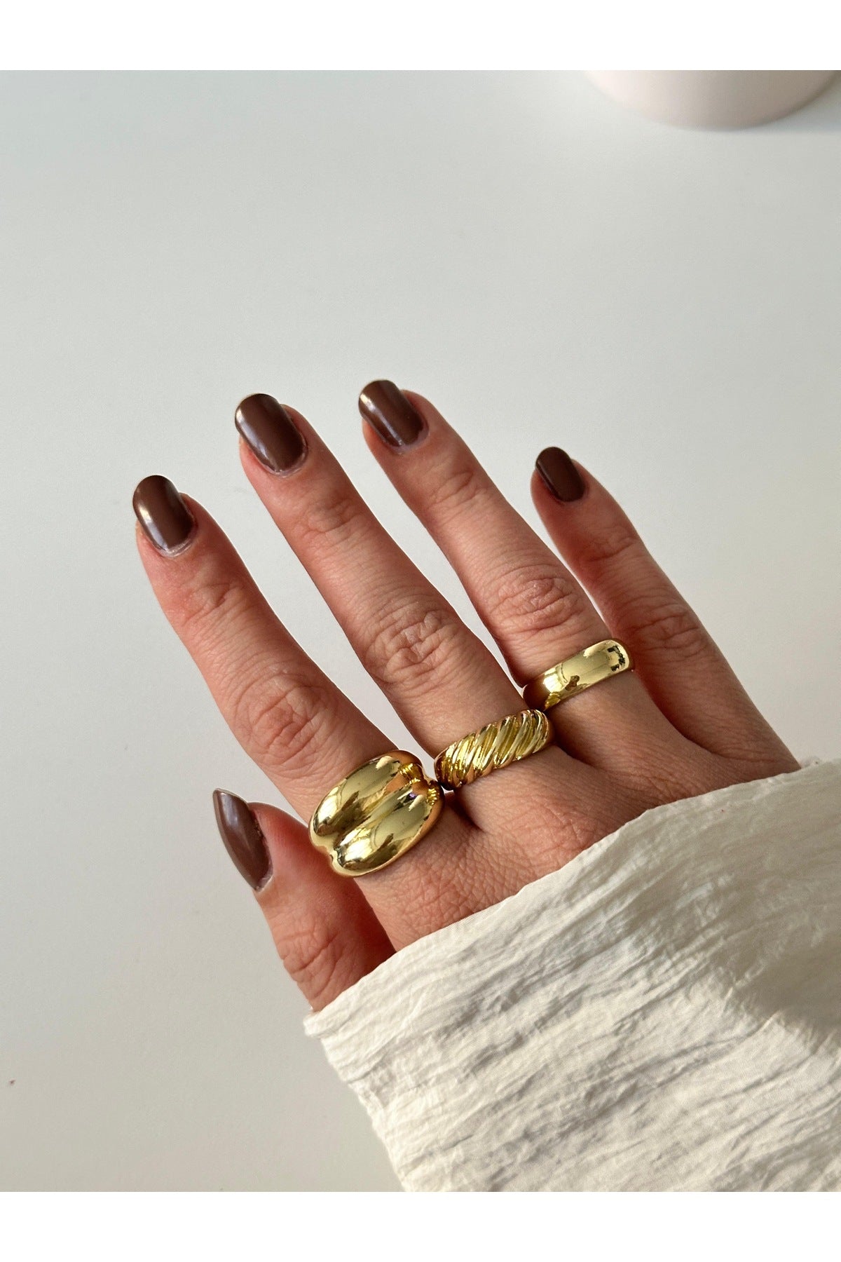 Çelik üzeri altın kaplama set yüzük