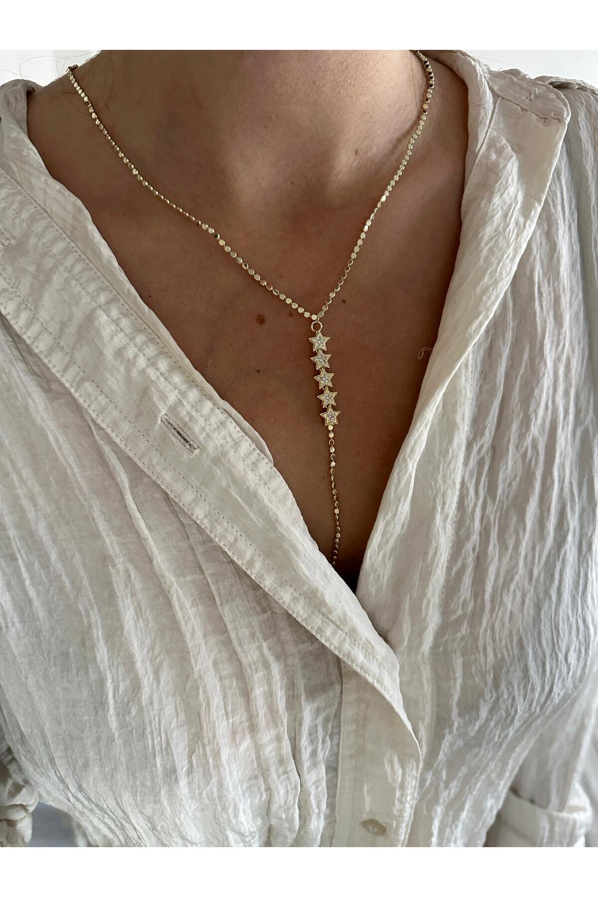 14K Çelik Üzeri Altın Kaplama Yıldız Ezme Zincir Kolye