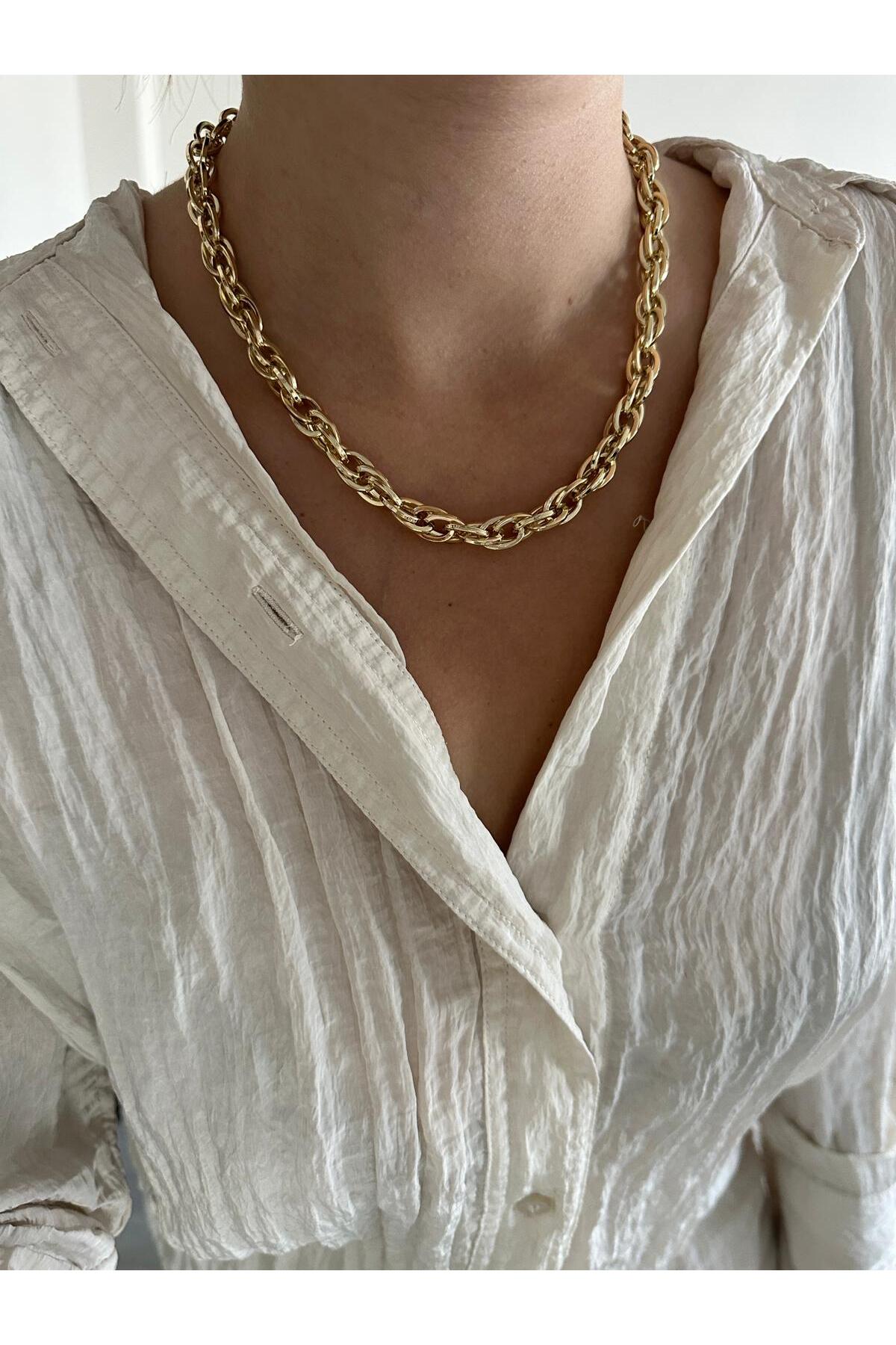 14K Çelik Üzeri Altın Kapmala Burgu Zincir Kolye