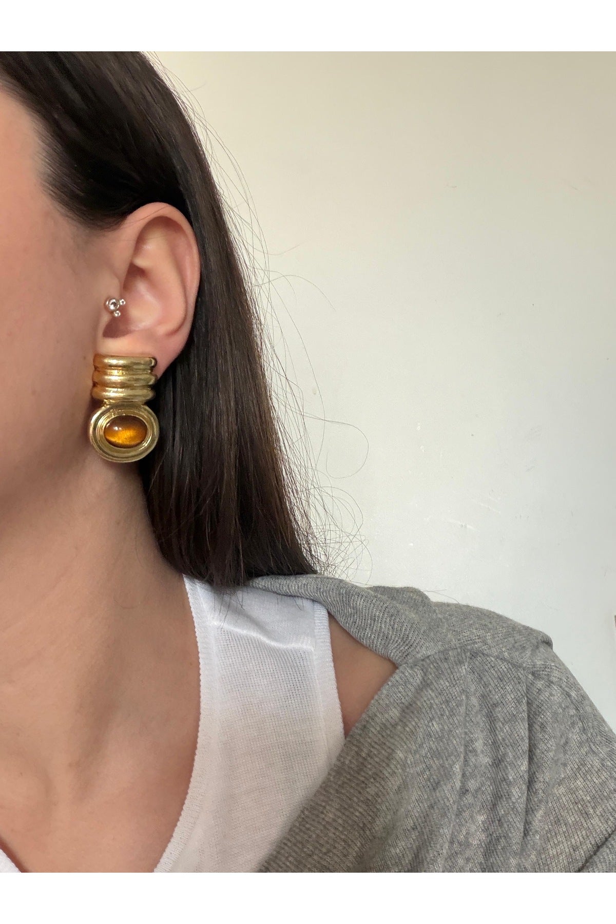 14K Çelik Üzeri Altın Kaplama Kaplan Gözü Mng Küpe