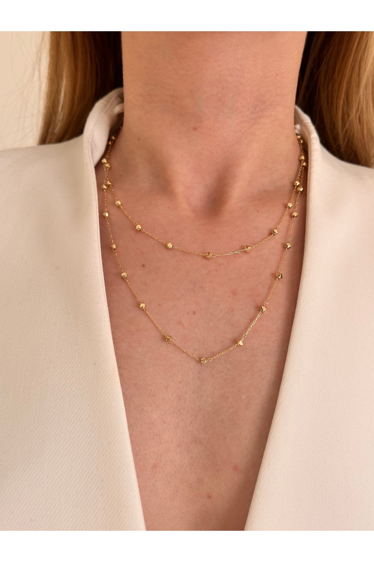 Çelik üzeri altın kaplama Dorika top 90 cm kolye