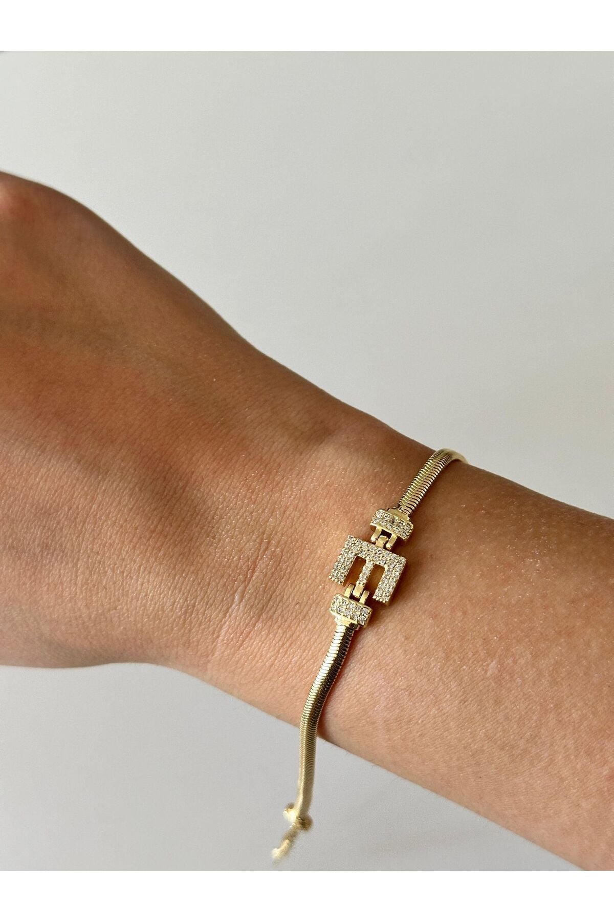 14K Çelik Üzeri Altın Kaplama Kuyumcu İşçiliği Harf Bileklik