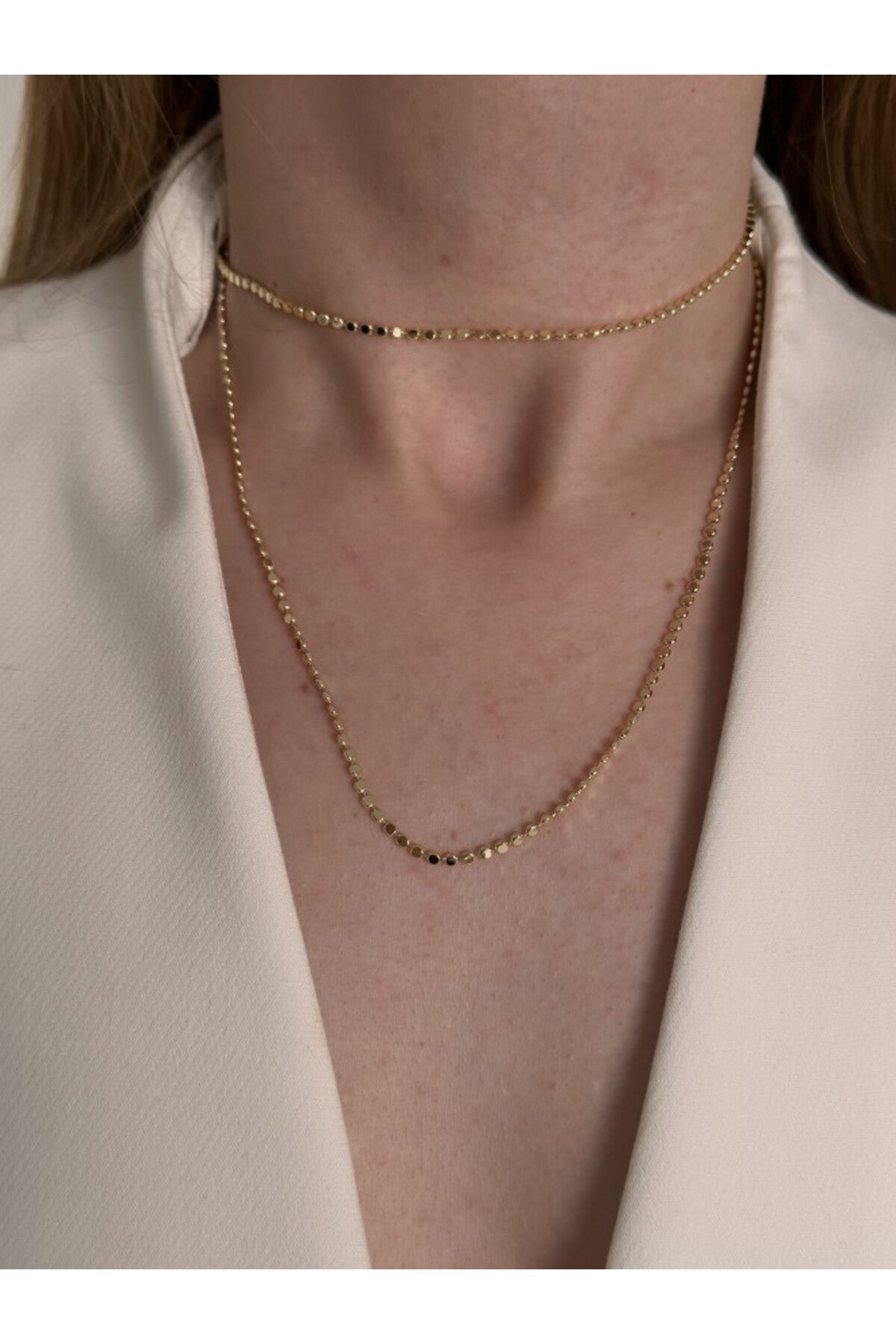 14K Çelik Üzeri Altın Kaplama Vip Ezme Zincir 70 Cm