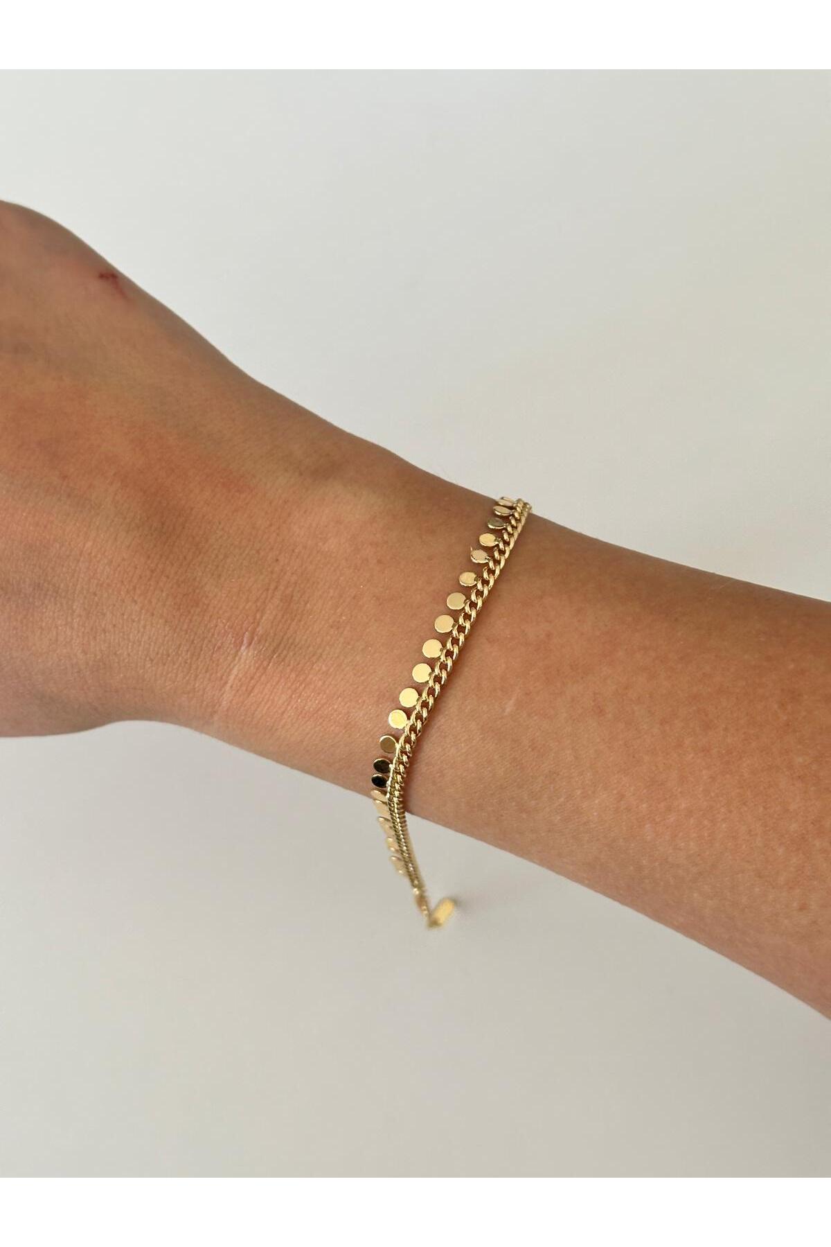 14K Çelik Üzeri Altın Kaplama Kuyumcu İşçiliği Sallantılı Bileklik