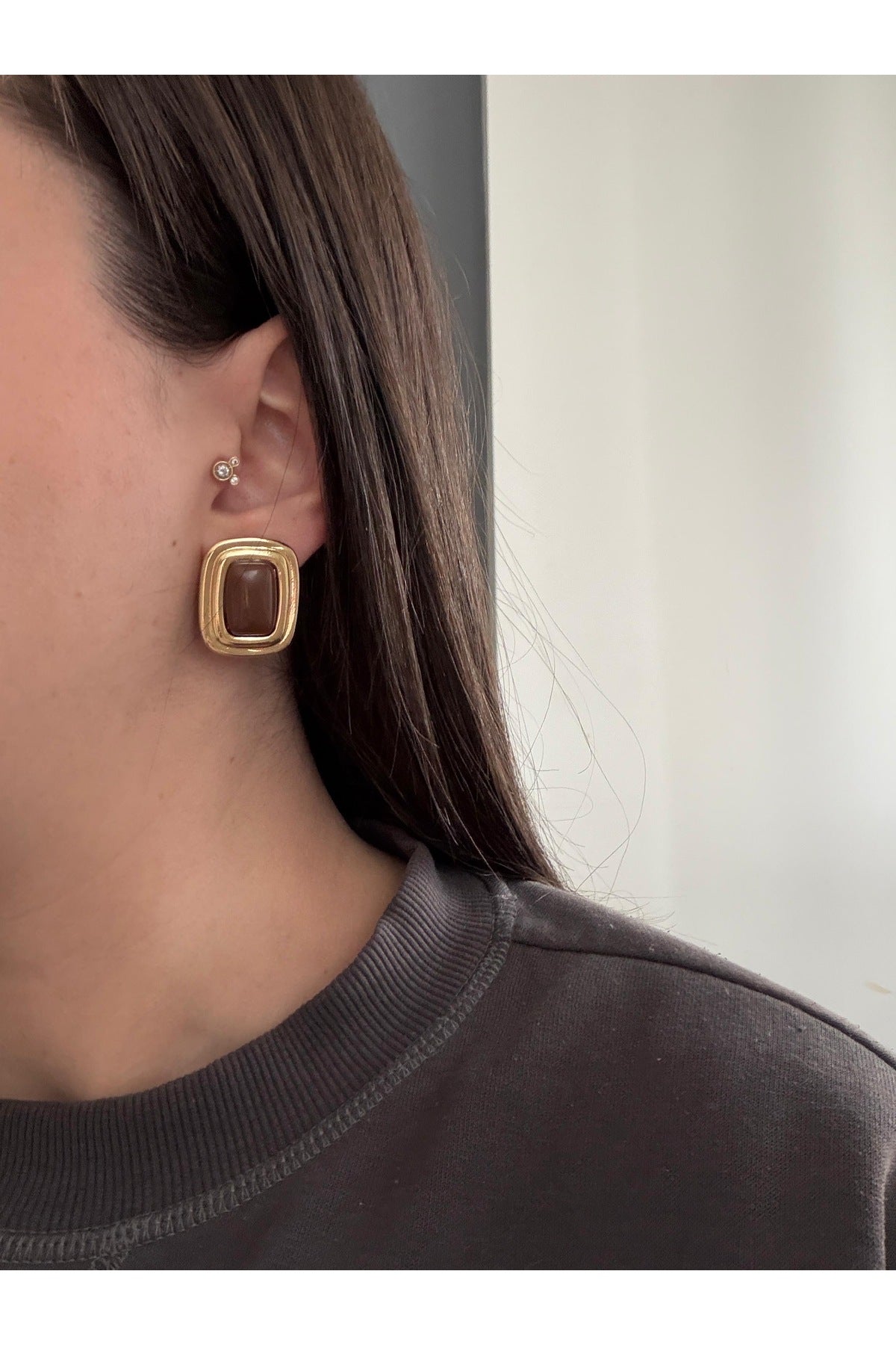 14K Çelik Üzeri Altın Kaplama KemikvKare Küpe