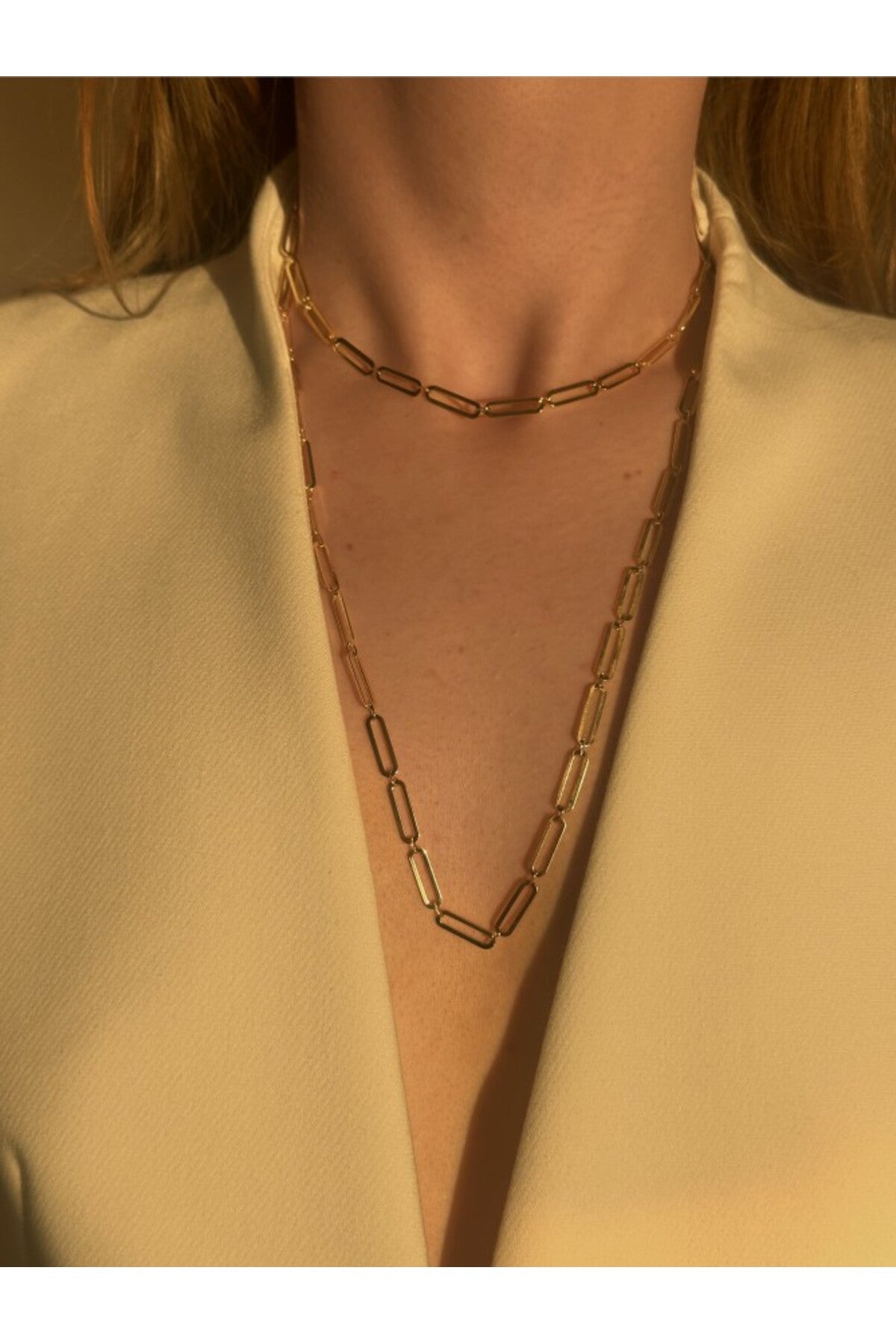 14K Çelik Üzeri Altın Kaplama Özel Seri Çift Kaplama 90Cm Ataç zincir Kolye