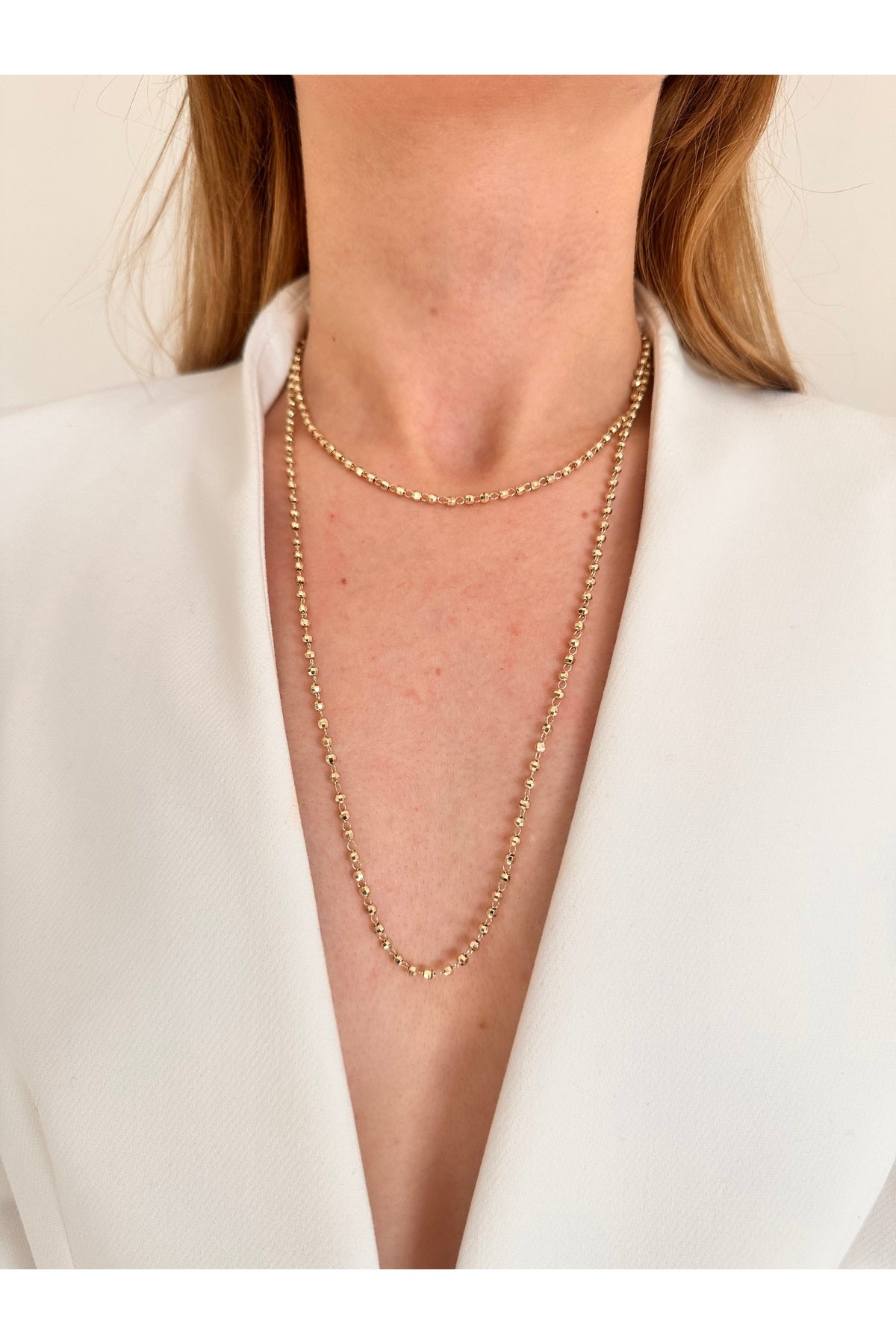 14K Çelik Üzeri Altın Kaplama 90 Cm Kombin Zincir