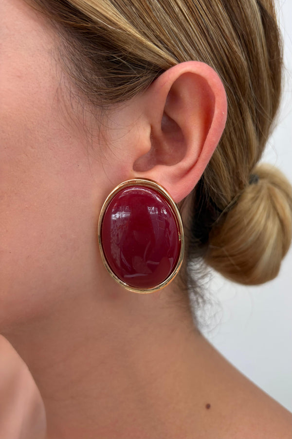 14K Çelik Üzeri Altın Kaplama Oval Özel Seri Kemik Küpe