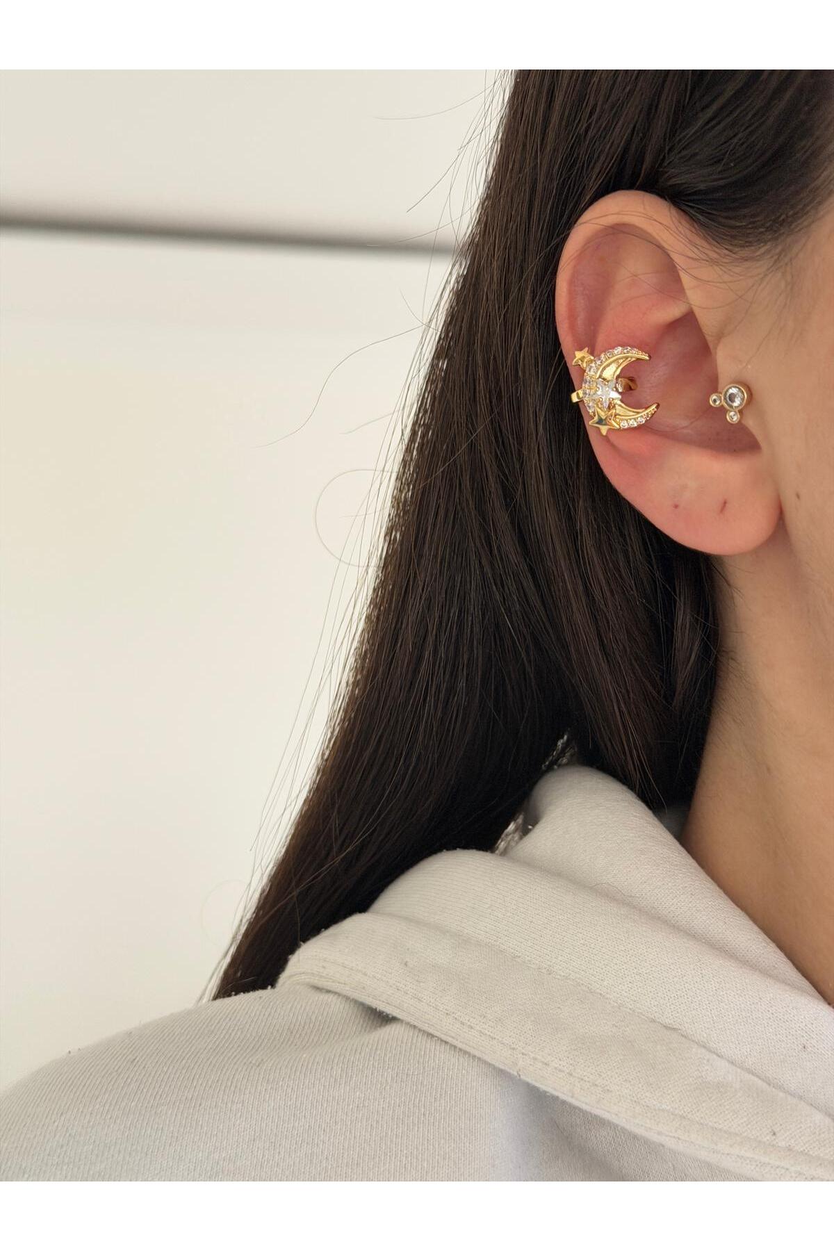 14K Çelik Üzeri Altın Kaplama Özel Seri Kıkırdak Küpe