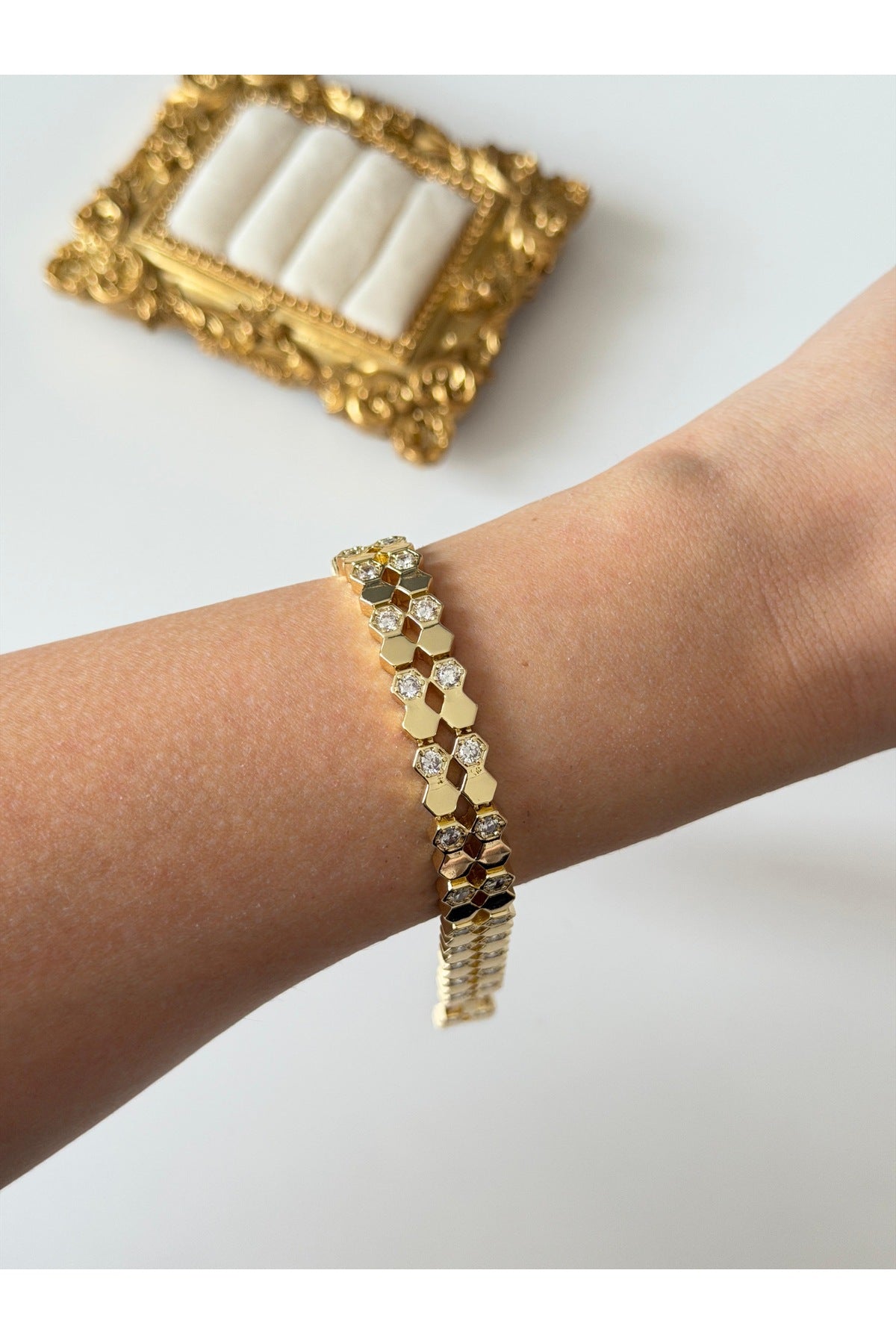 Çelik özel koleksiyon çift sıra petek bileklik