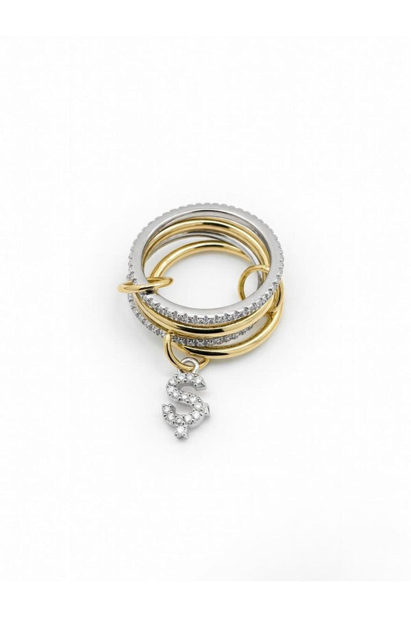 14K Çelik Üzeri Altın Kaplama 4 Sıralı Gold Gümüş Harfli Spiral Yüzük 16(8) Numara