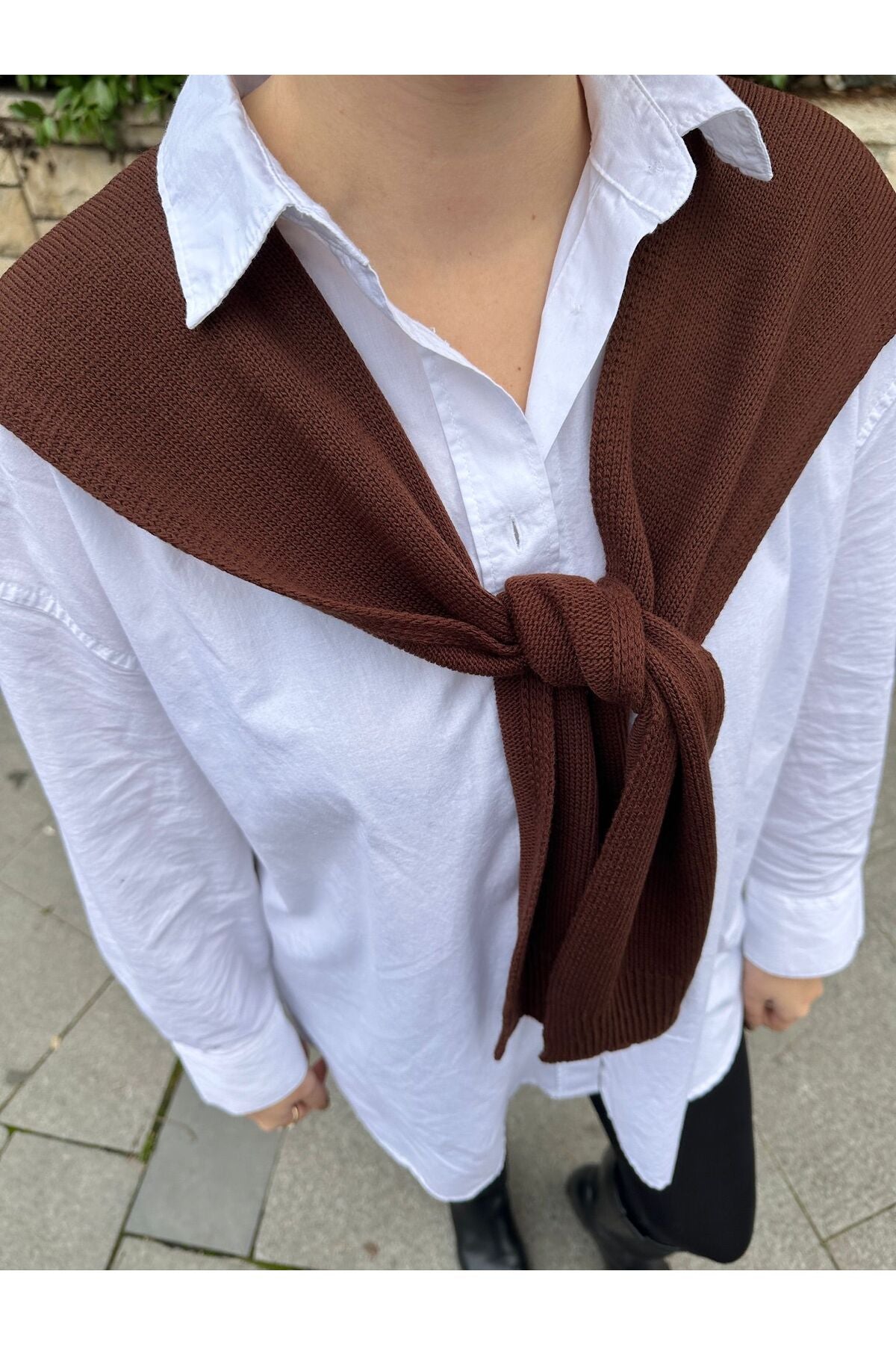 Pinterest kazak görünümlü kahverengi atkı şal