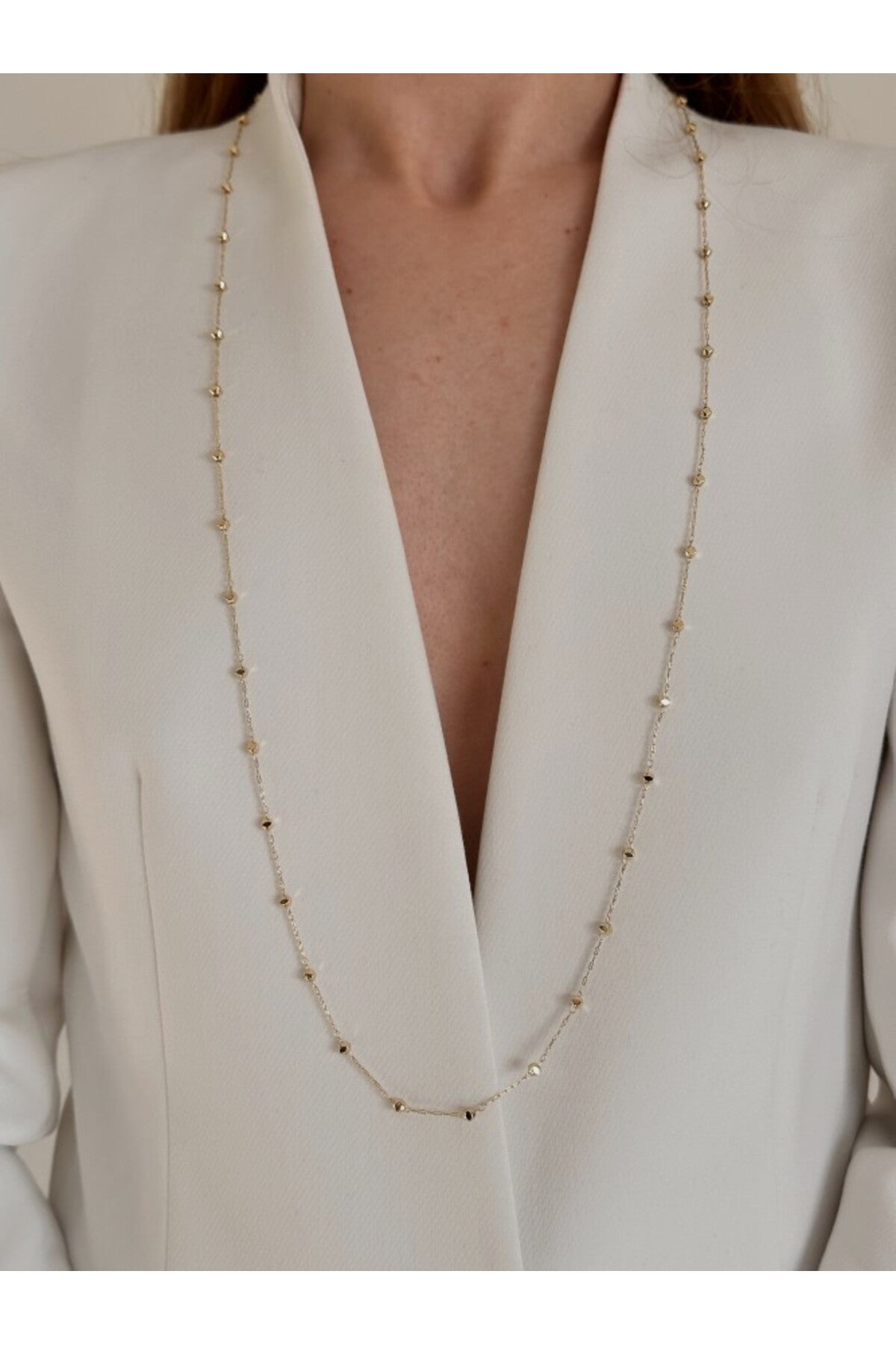 14K Çelik Üzeri Altın Kaplama Kare Dorika 90Cm kolye