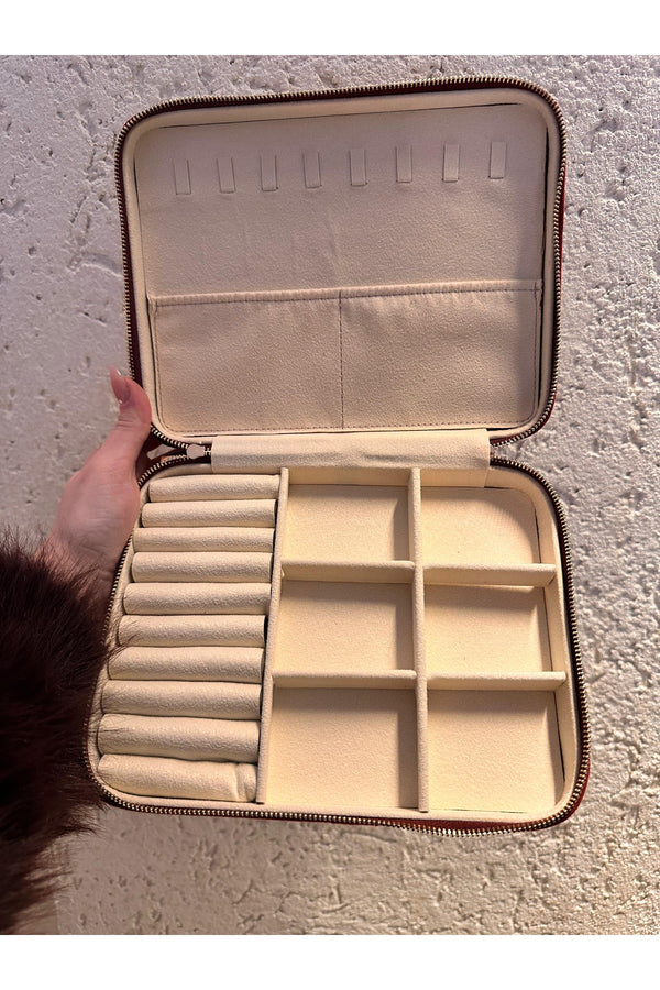 Kişiye özel isim yazılı suni deri büyük boy takı ve mücevher çantası - organizer box