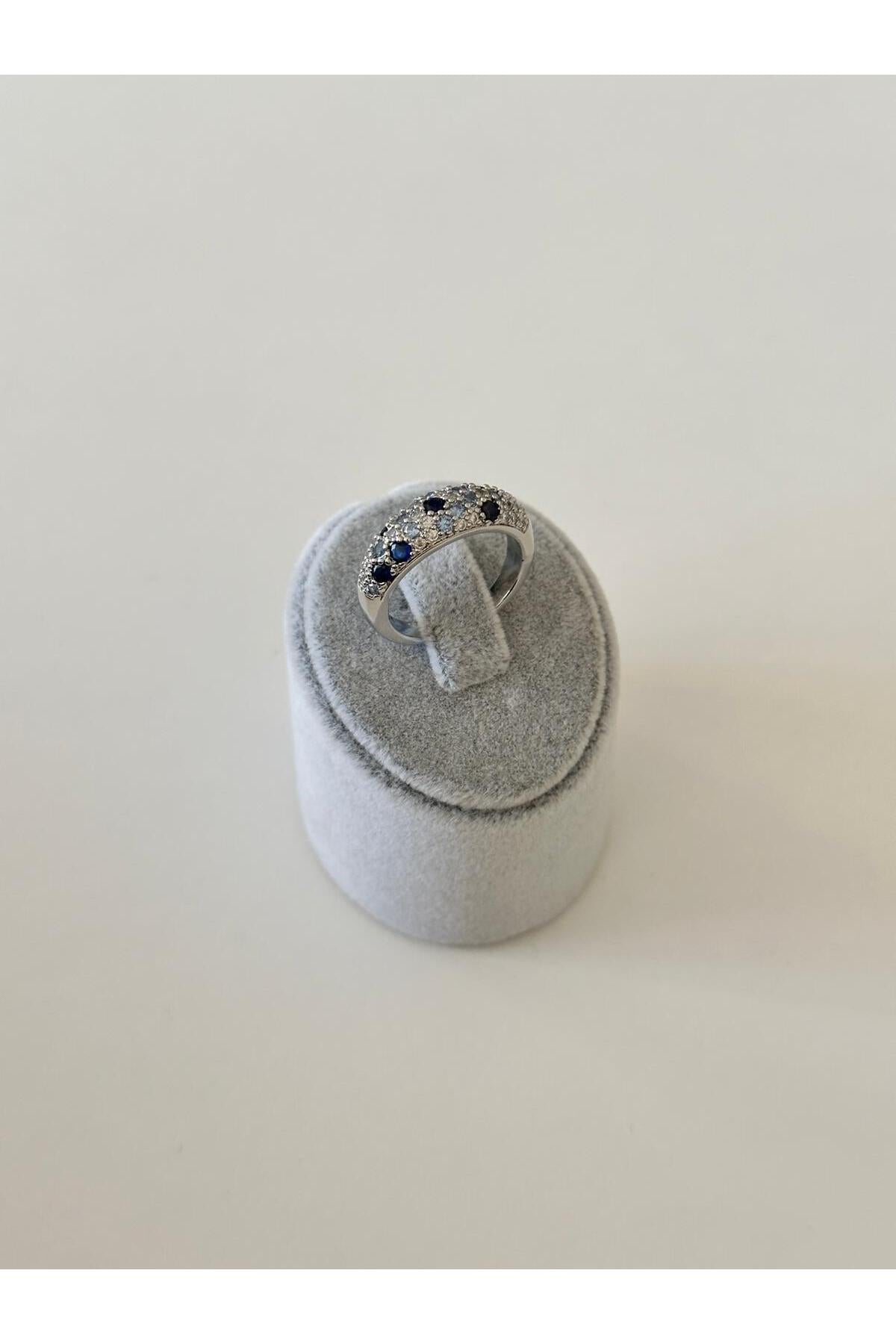 14k Çelik Üzeri Altın Kaplama Mavi Zirkon Taş Yüzük