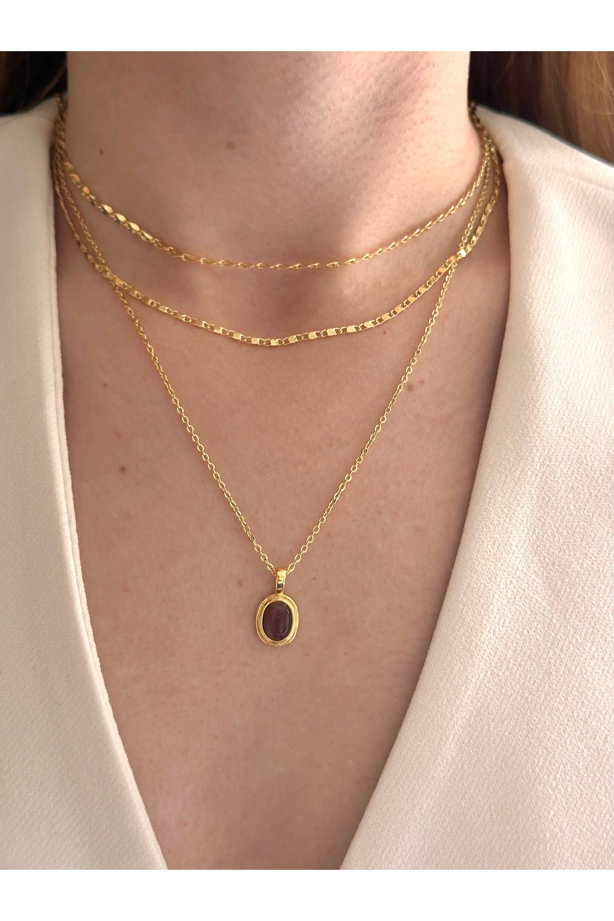 Çelik 3’lü kombin zincir kolye