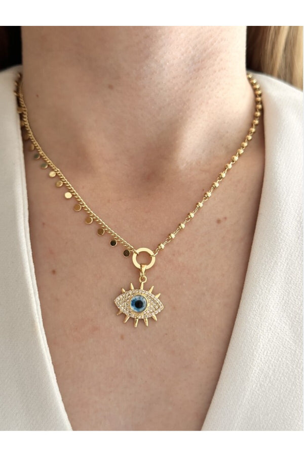 14K Çelik Üzeri Altın Kaplama Mineli Tam Tur Özel Seri Kolye