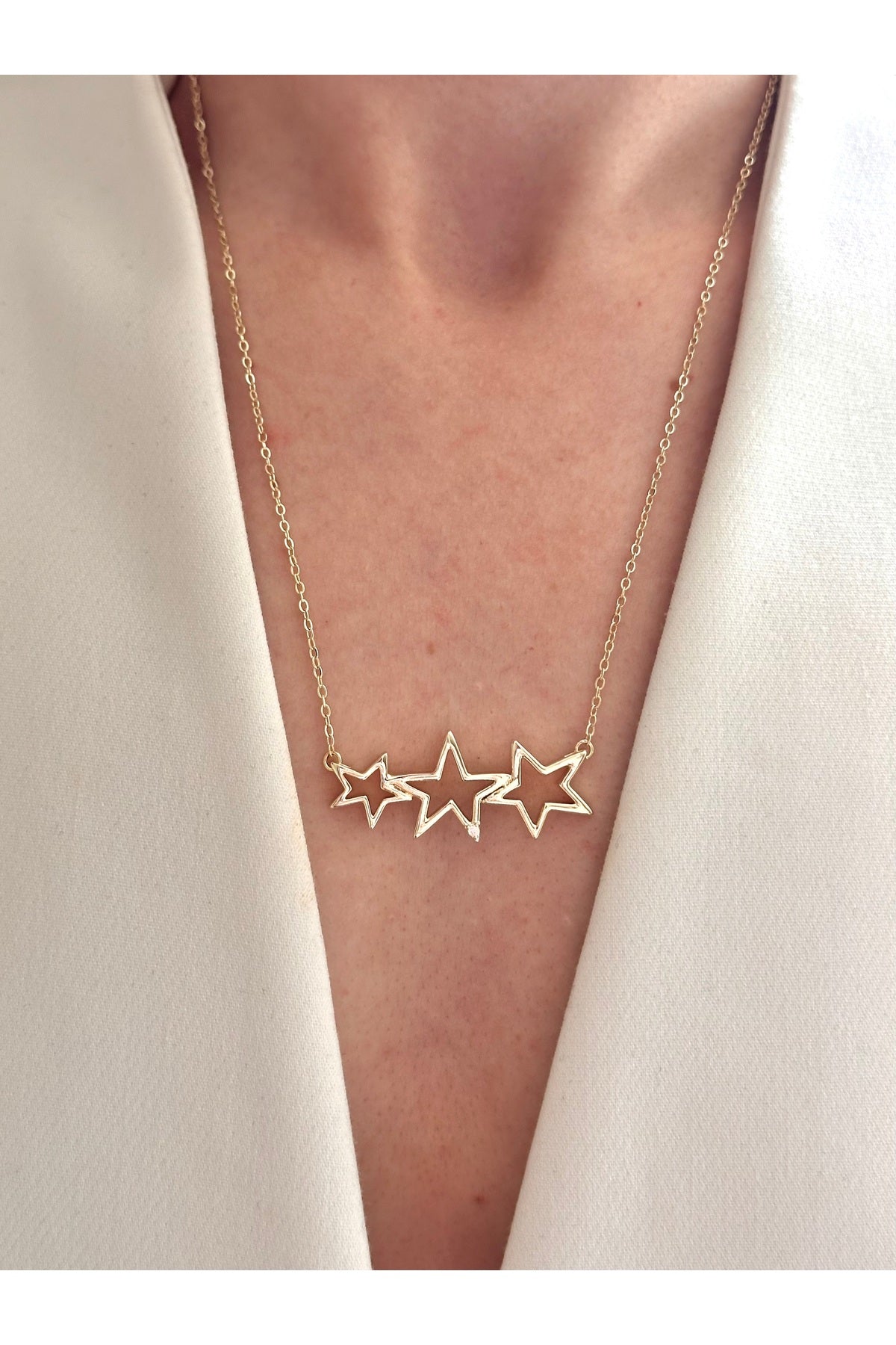 14K Altın Kaplama Üç Yıldız Kolye