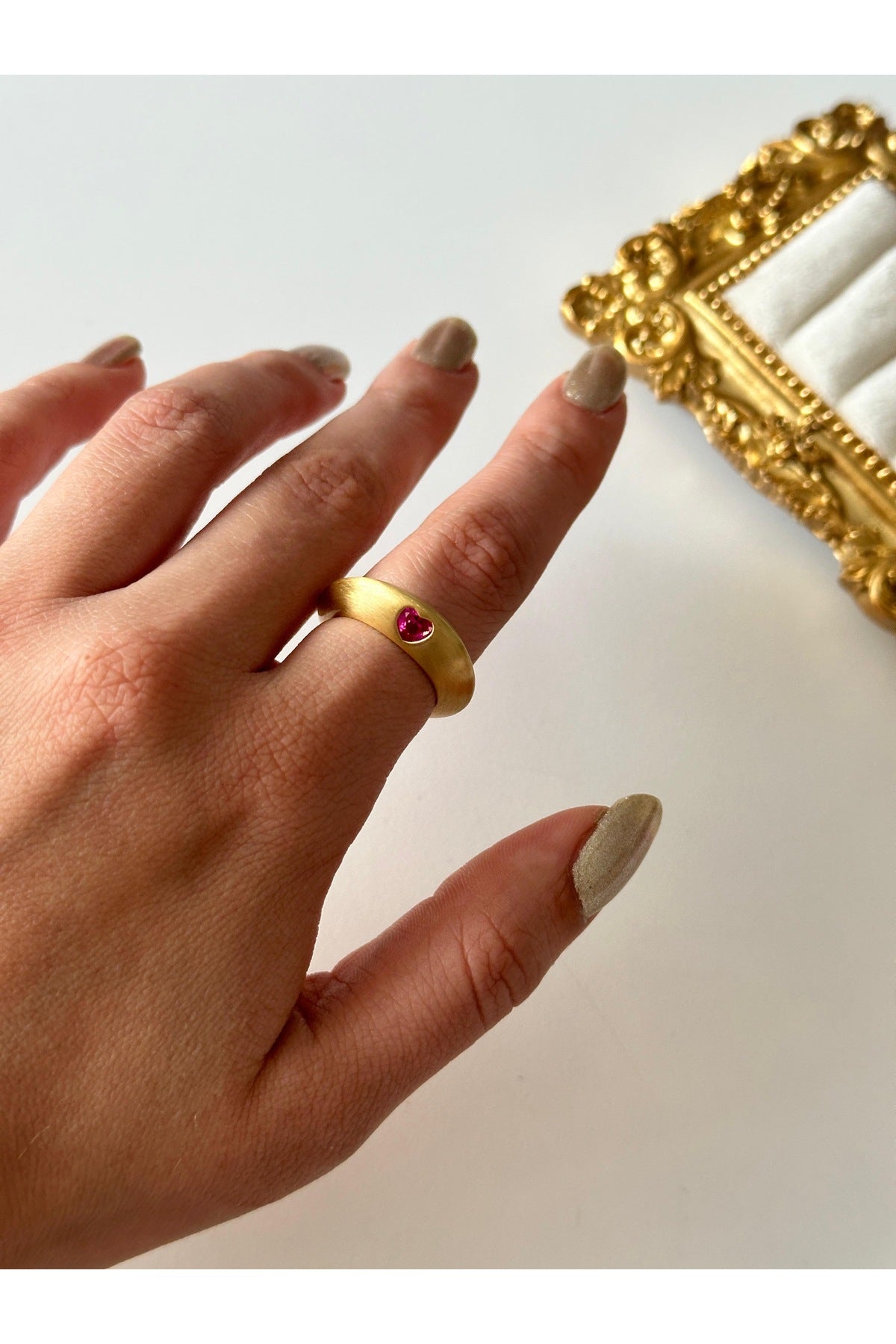 Çelik mat kalp detay yüzük ayarlanabilir