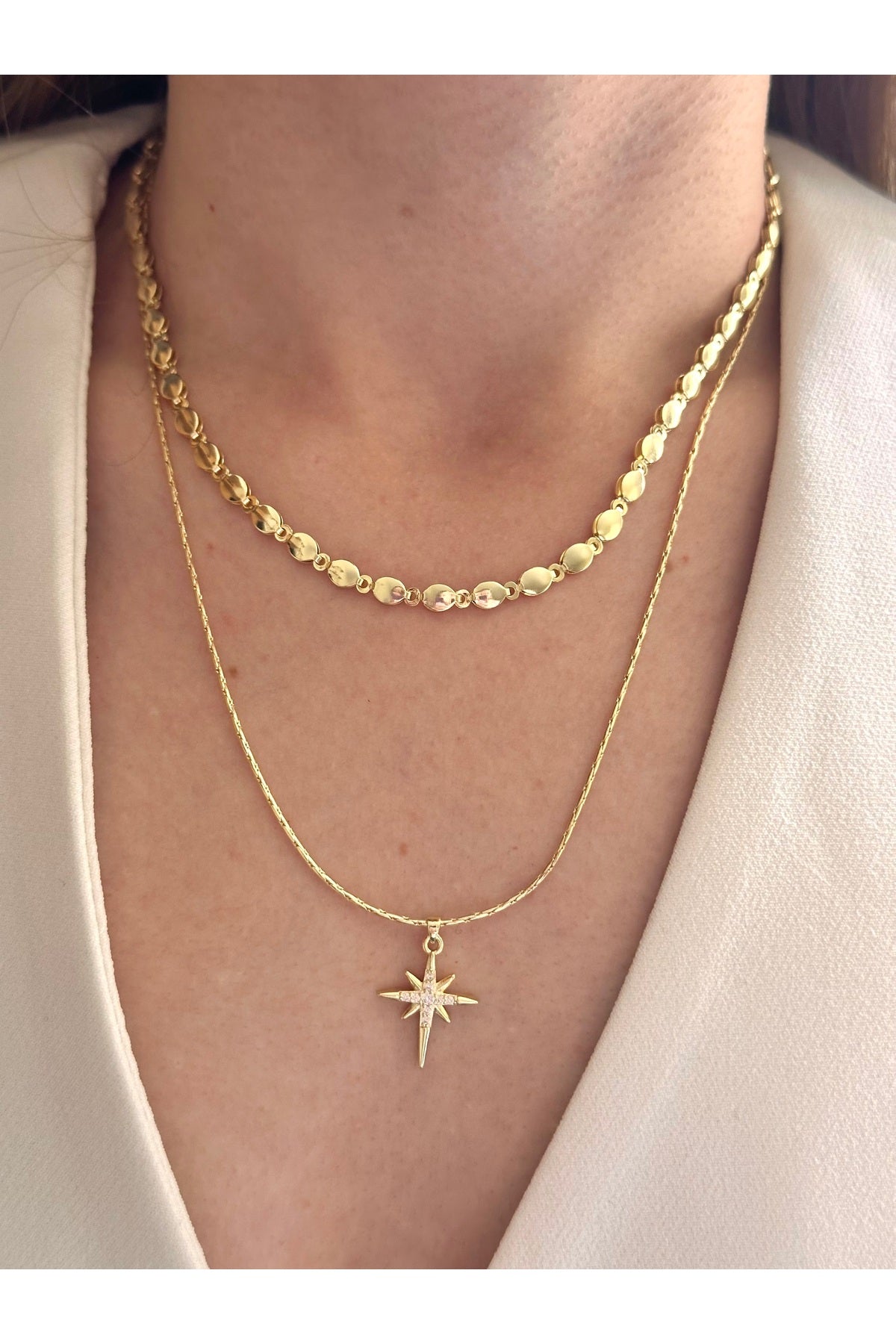 Çelik ikili arpa zincir kutup yıldızı kolye