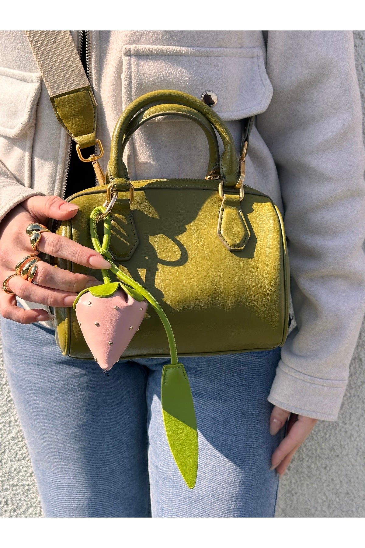 Suni deri çilek Bag Charm çanta aksesuarı