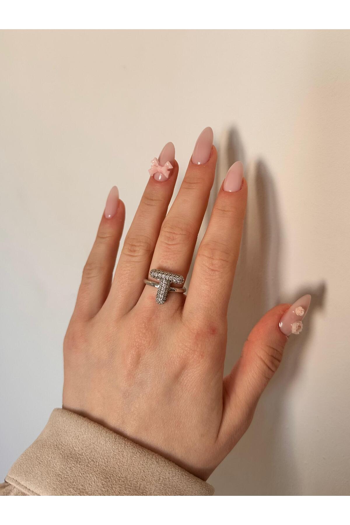 Çelik Üzeri Rodyum Kaplama Harf Yüzük Ayarlanabilir