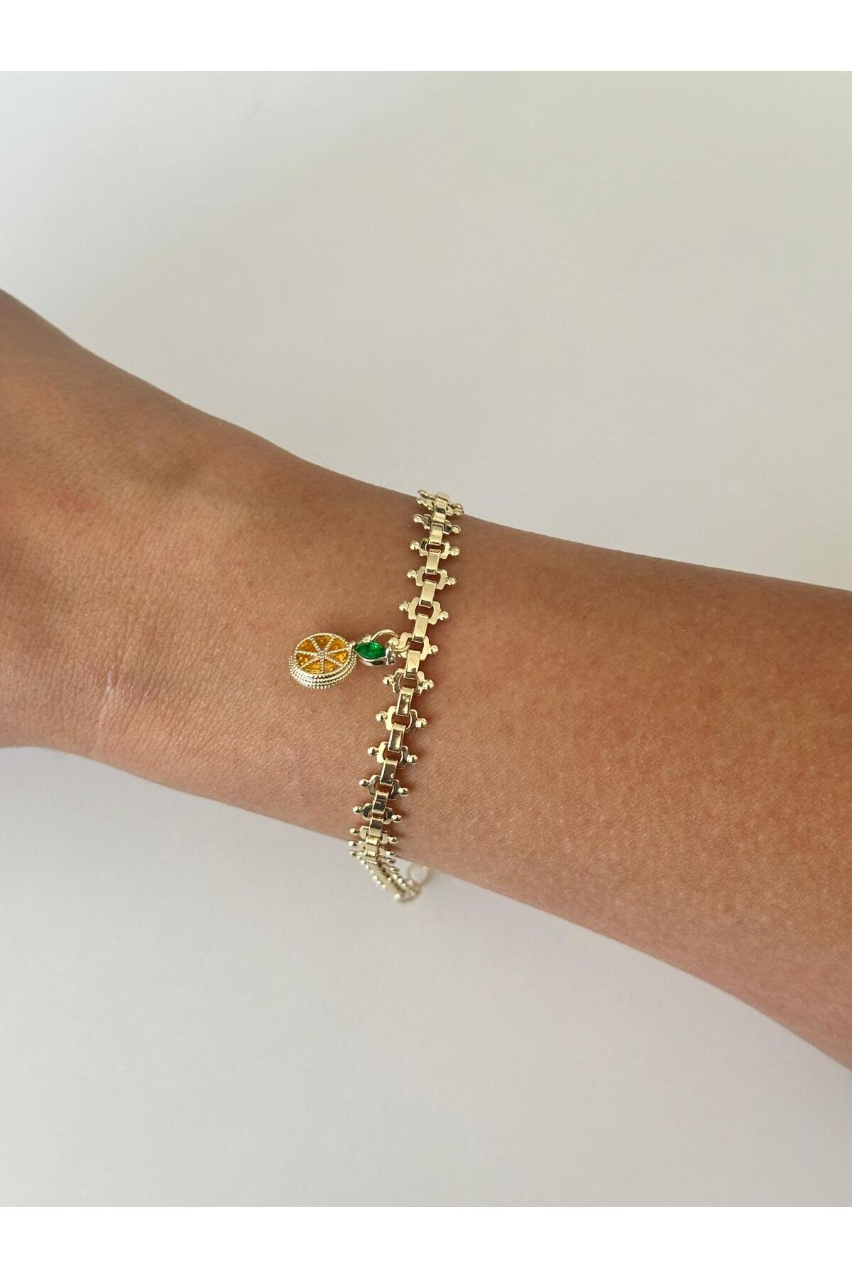 14K Çelik Üzeri Altın Kaplama Limon Taşlı Özel Seri Bileklik - Altın