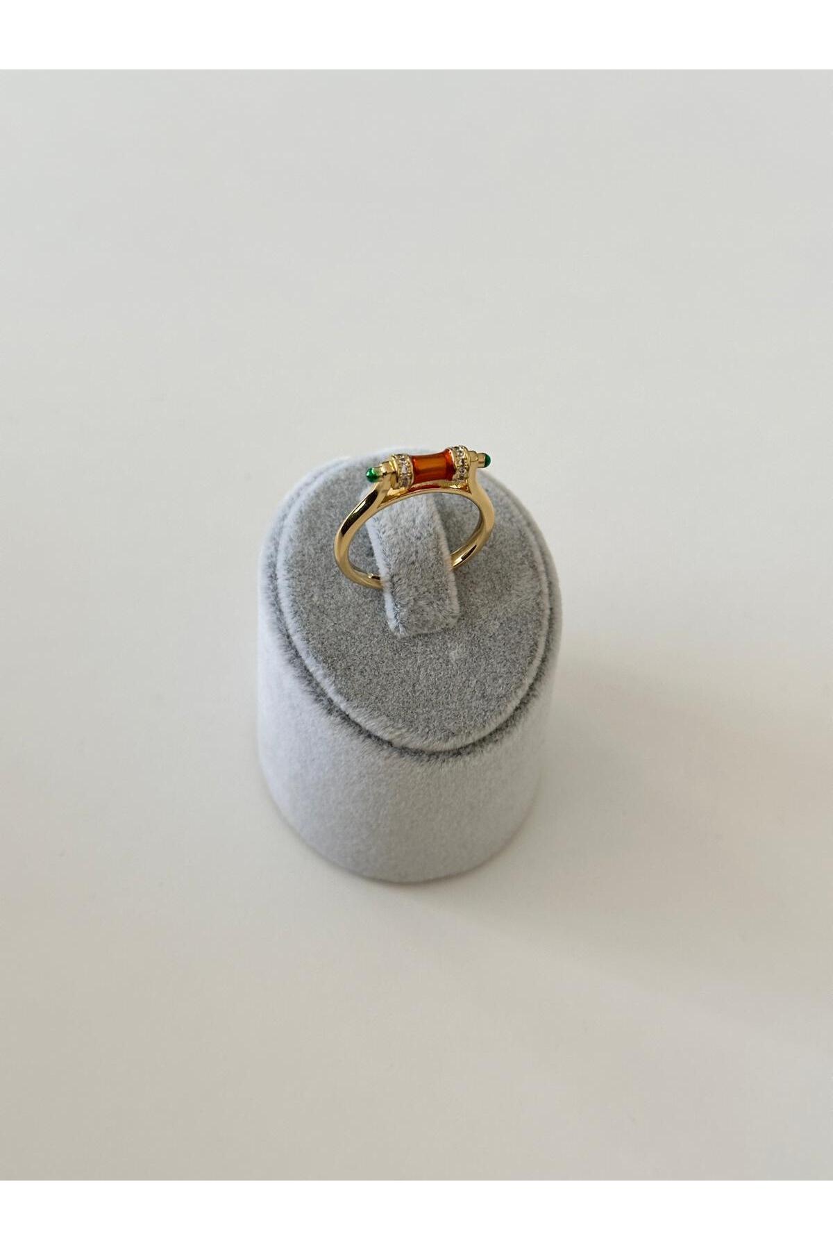 14K Çelik Üzeri Altın Kaplama Mineli Yüzük