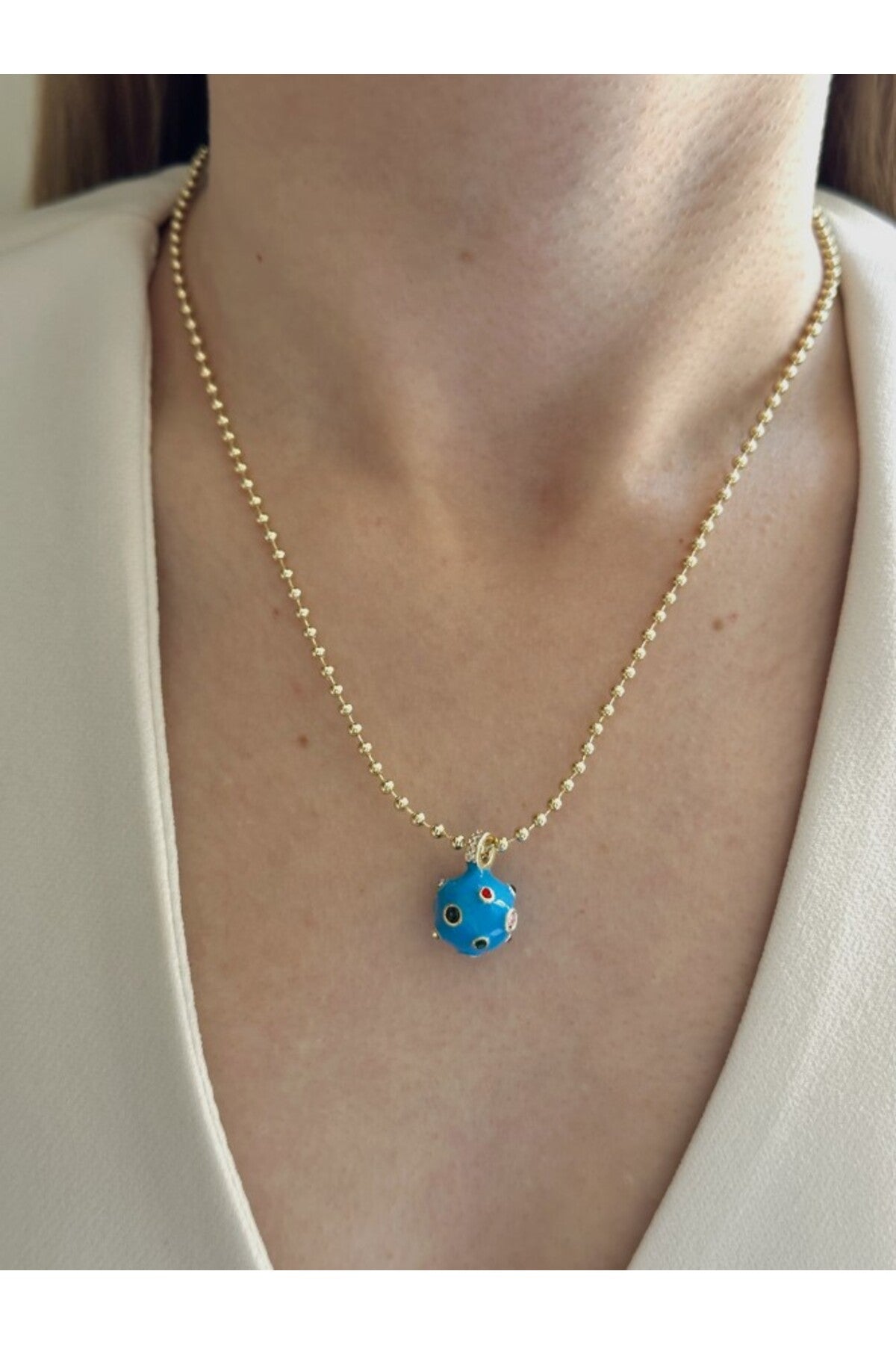 14K Çelik Üzeri Altın Kaplama Dorika Zincir Vip Mineli Topçuk Kolye