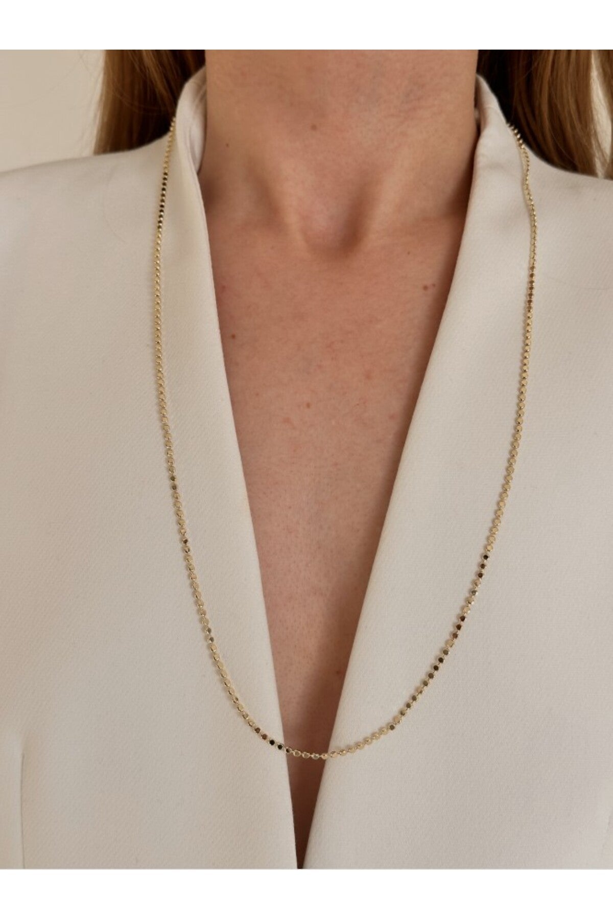 14K Çelik Üzeri Altın Kaplama Vip Ezme Zincir 70 Cm