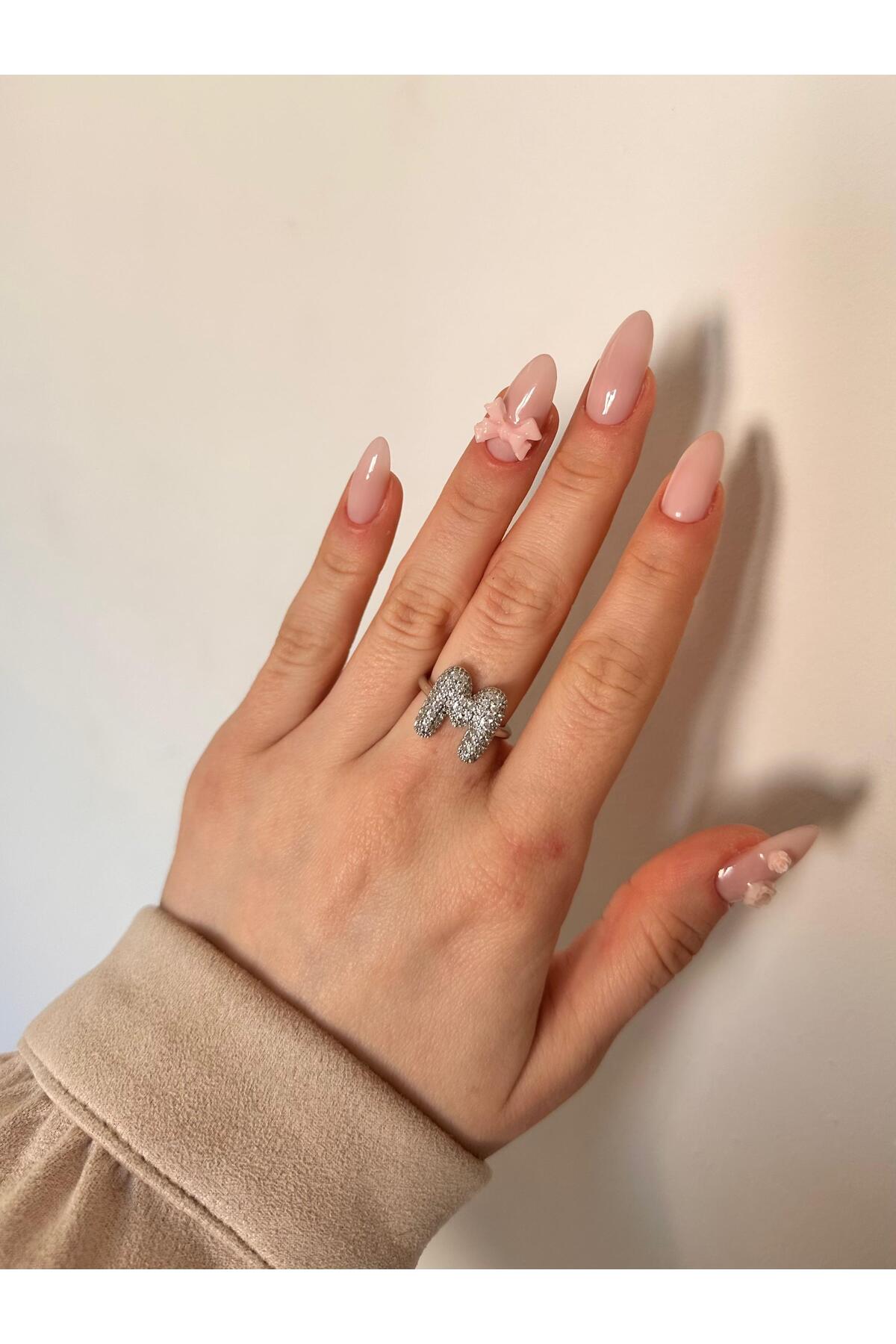 Çelik Üzeri Rodyum Kaplama Harf Yüzük Ayarlanabilir